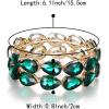 imageBriLove Wedding Bridal Elegant Crystal Double Row Teardrop Cluster Stretch Bangle Bracelet for BrideEmerald Color GoldTone