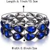 imageBriLove Wedding Bridal Elegant Crystal Double Row Teardrop Cluster Stretch Bangle Bracelet for BrideSapphire Color BlackTone