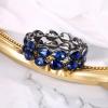 imageBriLove Wedding Bridal Elegant Crystal Double Row Teardrop Cluster Stretch Bangle Bracelet for BrideSapphire Color BlackTone