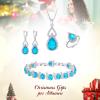 imageBriLove Wedding Jewelry Set for Women Bride Bridesmaid Gorgeous Cubic Zirconia Teardrop Necklace Earrings Bracelet Adjustable Ring Jewelry Gift for BirthdayAnniversaryMothers Day15Blue Topaz SilverTone