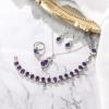 imageBriLove Wedding Jewelry Set for Women Bride Bridesmaid Gorgeous Cubic Zirconia Teardrop Necklace Earrings Bracelet Adjustable Ring Jewelry Gift for BirthdayAnniversaryMothers Day08Purple SilverTone