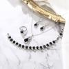 imageBriLove Wedding Jewelry Set for Women Bride Bridesmaid Gorgeous Cubic Zirconia Teardrop Necklace Earrings Bracelet Adjustable Ring Jewelry Gift for BirthdayAnniversaryMothers Day11Black SilverTone