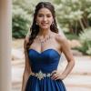 imageBriLove Wedding Jewelry Set for Women Bride YNecklace Dangle Earrings Crystal Teardrop Leaf Flower Cluster Bridal Bridesmaid03Blue