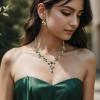 imageBriLove Wedding Jewelry Set for Women Bride YNecklace Dangle Earrings Crystal Teardrop Leaf Flower Cluster Bridal Bridesmaid05Emerald Color