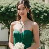 imageBriLove Wedding Jewelry Set for Women Bride YNecklace Dangle Earrings Crystal Teardrop Leaf Flower Cluster Bridal Bridesmaid05Emerald Color