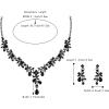 imageBriLove Wedding Jewelry Set for Women Bride YNecklace Dangle Earrings Crystal Teardrop Leaf Flower Cluster Bridal Bridesmaid10Black