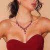 imageBriLove Wedding Jewelry Set for Women Bride YNecklace Dangle Earrings Crystal Teardrop Leaf Flower Cluster Bridal Bridesmaid11Ruby Color