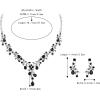imageBriLove Wedding Jewelry Set for Women Bride YNecklace Dangle Earrings Crystal Teardrop Leaf Flower Cluster Bridal Bridesmaid13Black SilverTone