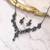 imageBriLove Wedding Jewelry Set for Women Bride YNecklace Dangle Earrings Crystal Teardrop Leaf Flower Cluster Bridal BridesmaidSapphire Color SilverTone