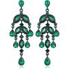 imageBriLove Gorgeous Shiny Rhinestones Teardrop Marquise Cluster Chandelier Long Dangle Earrings for Women Wedding Party Prom Jewelry AccessoryEmerald Color BlackTone