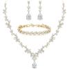 imageBriLove Gorgeous Wedding Jewelry Set for Women Bridal Cubic Zirconia Marquise Teardrop Leaf Cluster YNecklace Dangle Earrings Link BraceletClear 14K GoldTone