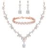 imageBriLove Gorgeous Wedding Jewelry Set for Women Bridal Cubic Zirconia Marquise Teardrop Leaf Cluster YNecklace Dangle Earrings Link BraceletClear RoseGoldTone