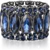 imageBriLove Wedding Bridal Elegant Crystal Double Row Rhinestones Marquise Cluster Stretch Bangle Bracelet for Bride10Sapphire Color GoldTone