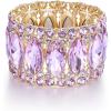 imageBriLove Wedding Bridal Elegant Crystal Double Row Rhinestones Marquise Cluster Stretch Bangle Bracelet for Bride11Light Purple GoldTone