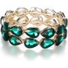 imageBriLove Wedding Bridal Elegant Crystal Double Row Teardrop Cluster Stretch Bangle Bracelet for BrideEmerald Color GoldTone