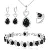 imageBriLove Wedding Jewelry Set for Women Bride Bridesmaid Gorgeous Cubic Zirconia Teardrop Necklace Earrings Bracelet Adjustable Ring Jewelry Gift for BirthdayAnniversaryMothers DayHeartBlack