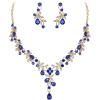 imageBriLove Wedding Jewelry Set for Women Bride YNecklace Dangle Earrings Crystal Teardrop Leaf Flower Cluster Bridal Bridesmaid03Blue