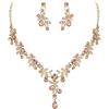 imageBriLove Wedding Jewelry Set for Women Bride YNecklace Dangle Earrings Crystal Teardrop Leaf Flower Cluster Bridal Bridesmaid04Champagne