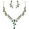 imageBriLove Wedding Jewelry Set for Women Bride YNecklace Dangle Earrings Crystal Teardrop Leaf Flower Cluster Bridal Bridesmaid05Emerald Color
