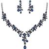 imageBriLove Wedding Jewelry Set for Women Bride YNecklace Dangle Earrings Crystal Teardrop Leaf Flower Cluster Bridal BridesmaidSapphire Color SilverTone