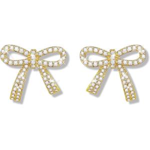 imageBriLove Bow Knot Stud Earrings for WomenElegant Shiny Cubic Zirconia Bowknot Wedding Party Daily Accessory Gifts Women Trendy JewelryClear GoldTone