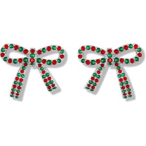 imageBriLove Bow Knot Stud Earrings for WomenElegant Shiny Cubic Zirconia Bowknot Wedding Party Daily Accessory Gifts Women Trendy JewelryMulticolor SilverTone