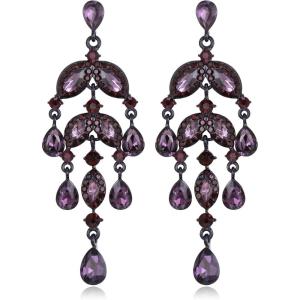 imageBriLove Gorgeous Shiny Rhinestones Teardrop Marquise Cluster Chandelier Long Dangle Earrings for Women Wedding Party Prom Jewelry AccessoryPurple BlackTone