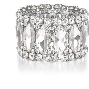 imageBriLove Wedding Bridal Elegant Crystal Double Row Rhinestones Marquise Cluster Stretch Bangle Bracelet for Bride01Clear SilverTone