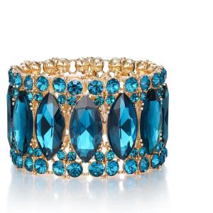 imageBriLove Wedding Bridal Elegant Crystal Double Row Rhinestones Marquise Cluster Stretch Bangle Bracelet for Bride06Blue Topaz SilverTone