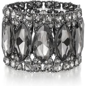 imageBriLove Wedding Bridal Elegant Crystal Double Row Rhinestones Marquise Cluster Stretch Bangle Bracelet for Bride09Grey BlackTone