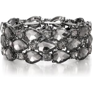 imageBriLove Wedding Bridal Elegant Crystal Double Row Teardrop Cluster Stretch Bangle Bracelet for Bride5LayerGrey