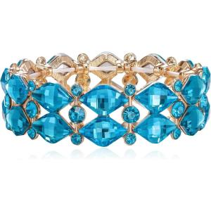imageBriLove Wedding Bridal Elegant Crystal Double Row Teardrop Cluster Stretch Bangle Bracelet for BridePrismaticBlue
