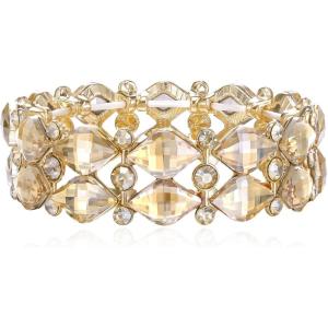 imageBriLove Wedding Bridal Elegant Crystal Double Row Teardrop Cluster Stretch Bangle Bracelet for BridePrismaticChampagne