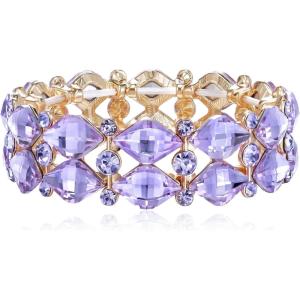 imageBriLove Wedding Bridal Elegant Crystal Double Row Teardrop Cluster Stretch Bangle Bracelet for BridePrismaticLight Purple