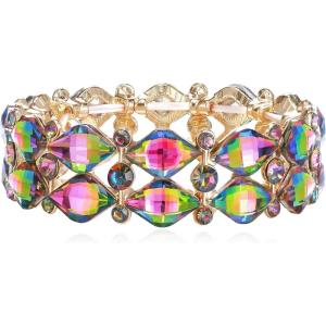 imageBriLove Wedding Bridal Elegant Crystal Double Row Teardrop Cluster Stretch Bangle Bracelet for BridePrismaticVitrail Medium