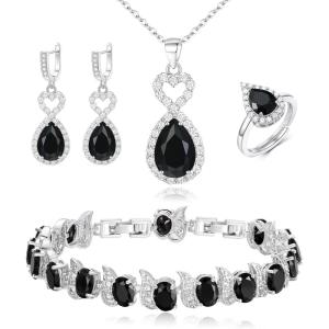 imageBriLove Wedding Jewelry Set for Women Bride Bridesmaid Gorgeous Cubic Zirconia Teardrop Necklace Earrings Bracelet Adjustable Ring Jewelry Gift for BirthdayAnniversaryMothers DayHeartBlack