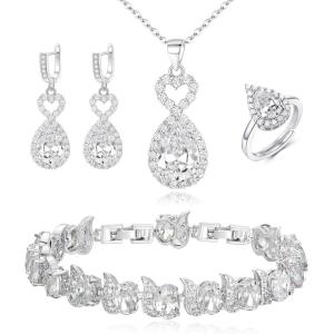 imageBriLove Wedding Jewelry Set for Women Bride Bridesmaid Gorgeous Cubic Zirconia Teardrop Necklace Earrings Bracelet Adjustable Ring Jewelry Gift for BirthdayAnniversaryMothers DayHeartClear