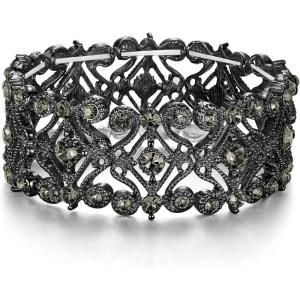 imageBriLove Womens Wedding Bridal Crystal Cluster Tennis Stretch BraceletClear Grey BlackTone