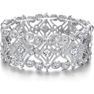 imageBriLove Womens Wedding Bridal Crystal Cluster Tennis Stretch BraceletClear SilverTone