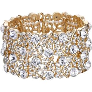 imageBriLove Womens Wedding Bridal Crystal Cluster Tennis Stretch BraceletGoldTone