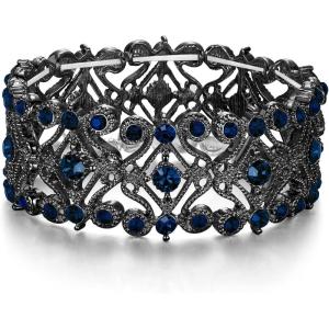imageBriLove Womens Wedding Bridal Crystal Cluster Tennis Stretch BraceletNavy Blue BlackTone
