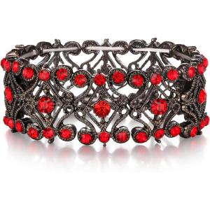 imageBriLove Womens Wedding Bridal Crystal Cluster Tennis Stretch BraceletRuby Color BlackTone