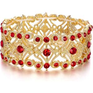 imageBriLove Womens Wedding Bridal Crystal Cluster Tennis Stretch BraceletRuby Color GoldTone