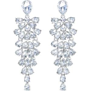 imageBriLove Womens Wedding Bridal Dangle Earrings for Party Prom Crystal MultiLayer Teardrop Cluster Bling Earring01Clear SilverTone