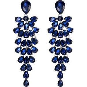 imageBriLove Womens Wedding Bridal Dangle Earrings for Party Prom Crystal MultiLayer Teardrop Cluster Bling Earring03Sapphire Color SilverTone