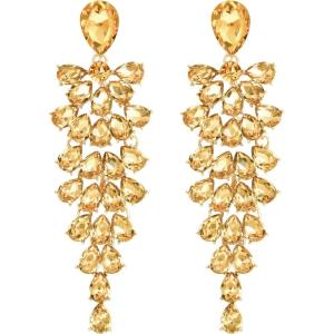 imageBriLove Womens Wedding Bridal Dangle Earrings for Party Prom Crystal MultiLayer Teardrop Cluster Bling Earring04Champagne GoldToned