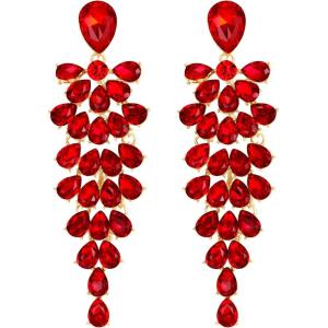 imageBriLove Womens Wedding Bridal Dangle Earrings for Party Prom Crystal MultiLayer Teardrop Cluster Bling Earring05Ruby Color GoldToned