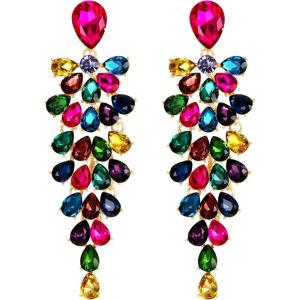 imageBriLove Womens Wedding Bridal Dangle Earrings for Party Prom Crystal MultiLayer Teardrop Cluster Bling Earring06Multicolor GoldToned