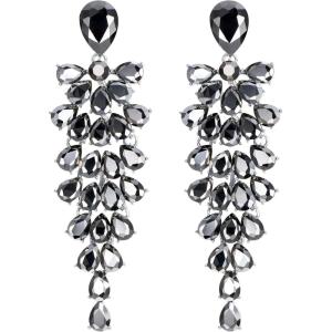 imageBriLove Womens Wedding Bridal Dangle Earrings for Party Prom Crystal MultiLayer Teardrop Cluster Bling Earring07Black SilverTone
