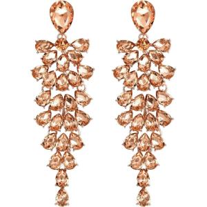 imageBriLove Womens Wedding Bridal Dangle Earrings for Party Prom Crystal MultiLayer Teardrop Cluster Bling Earring08Peach RoseGoldToned